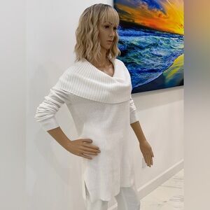 Chic and Versatile Michael Kors White Knit Tunic Top with Oversized Cowl Neck